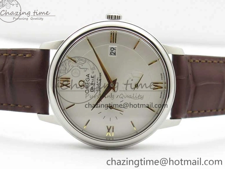 0110 Affordable De Ville Prestige Real PR SS ZF 1:1  Best Edition White Dial YG Markers Brown Leather Strap MIYOTA 7899